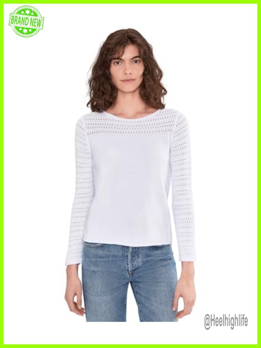 NIC+ZOE Placed Pointelle Sweater Lightweight Cotton Blend Long Sleeve Round